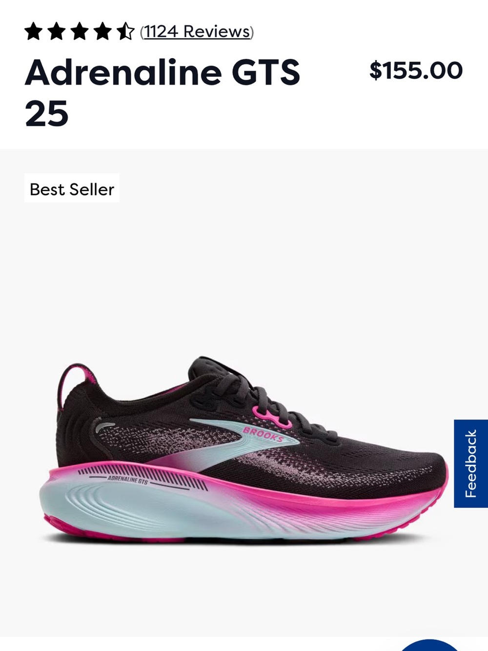 Size 7.5- Brooks Adrenaline GTS 25 Black with Pink and Light Blue